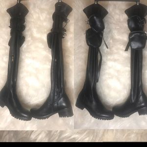 Thigh High stretch boots with cargo pockets